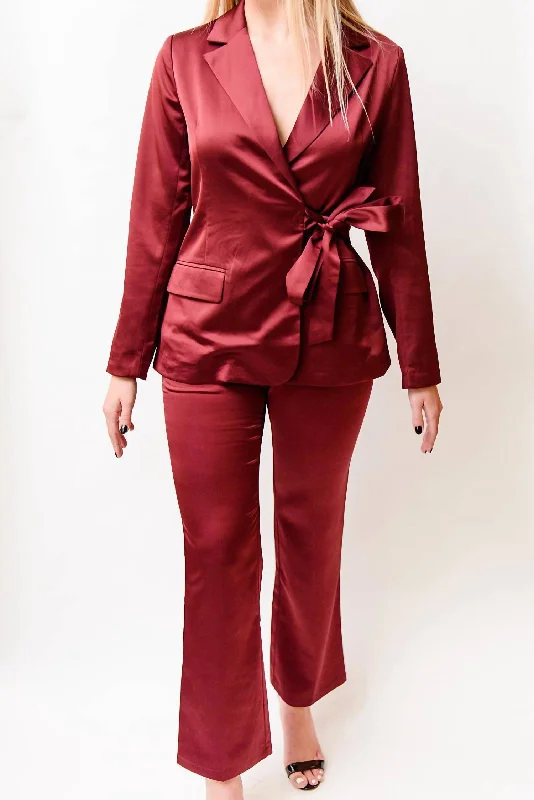 Glenda Satin Trouser In Burgundy