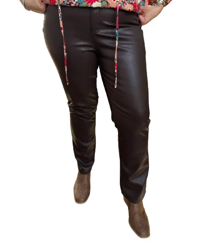 High Waist Faux Leather Straight Leg Pant - Reg/curvy In Espresso