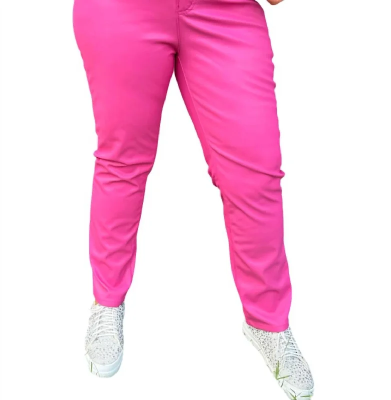 High Waist Faux Leather Straight Leg Pant - Reg/curvy In Hot Pink