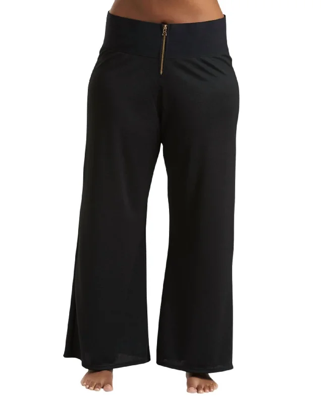 Plus Size Zipper Front Pants In Black