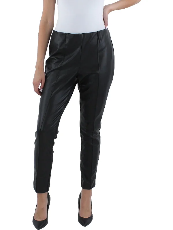 Womens Faux Leather Pull-On Ankle Pants