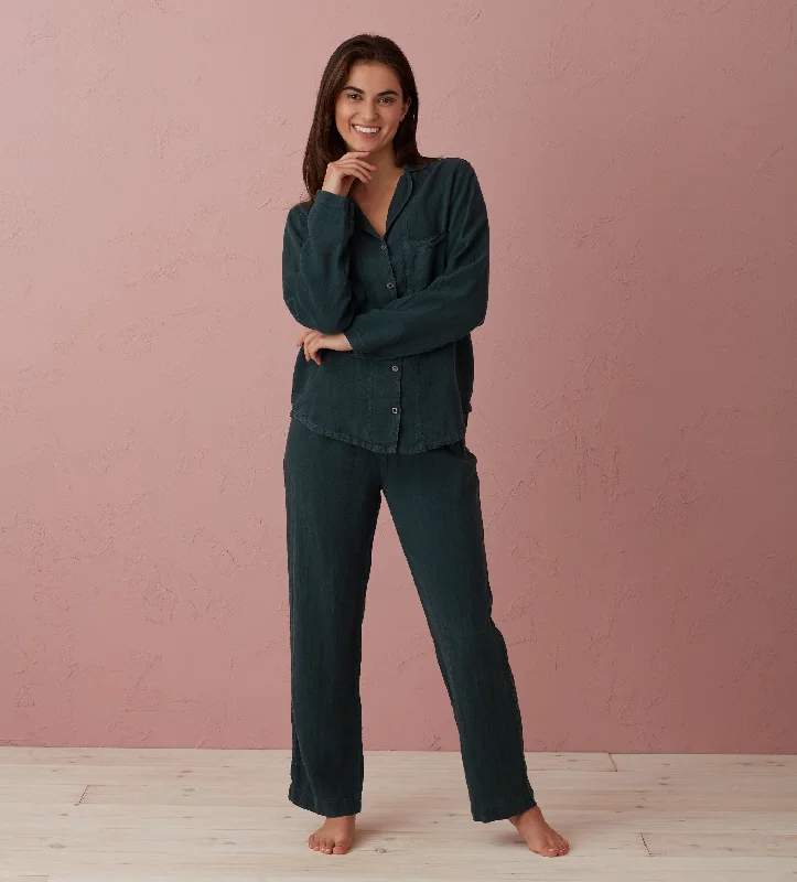 Darkest Spruce Polly 100% Linen Pyjama Top