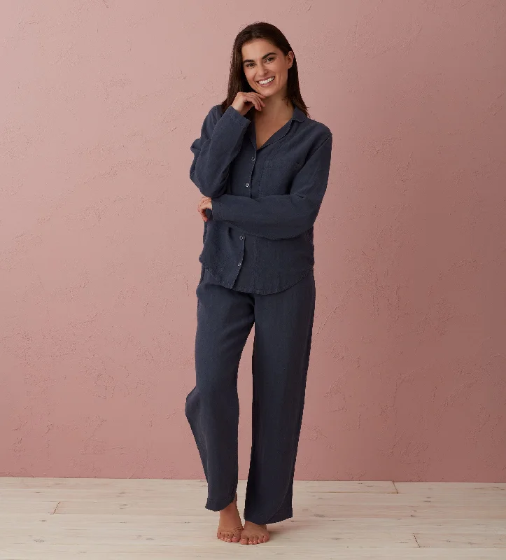 Navy Blue Tilly 100% Linen Pyjama Bottoms