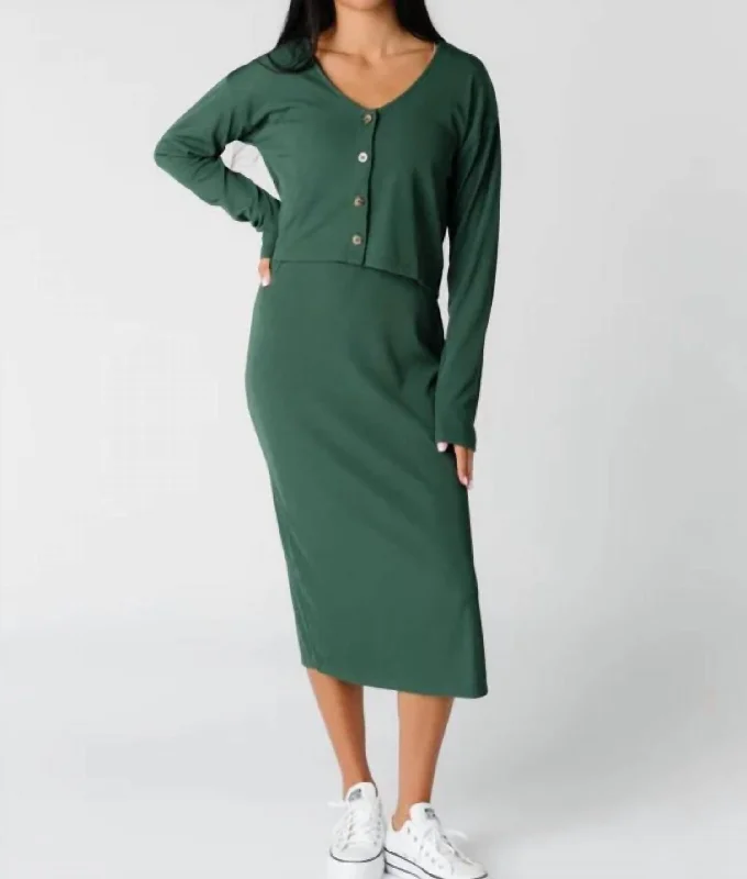 Ribbed Dress Set In Green