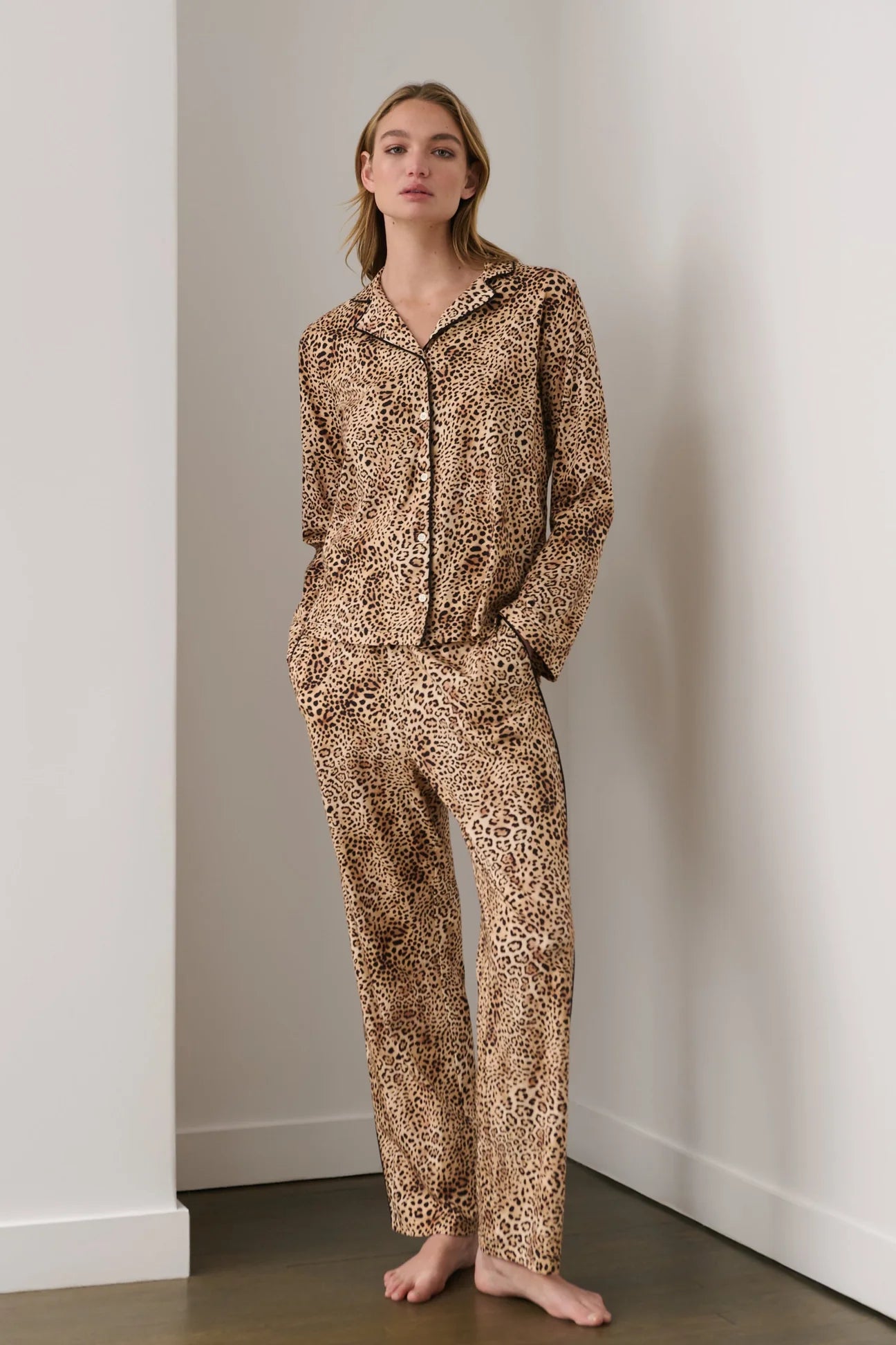 SKIN~ Cayla long pj set in brown leopard print