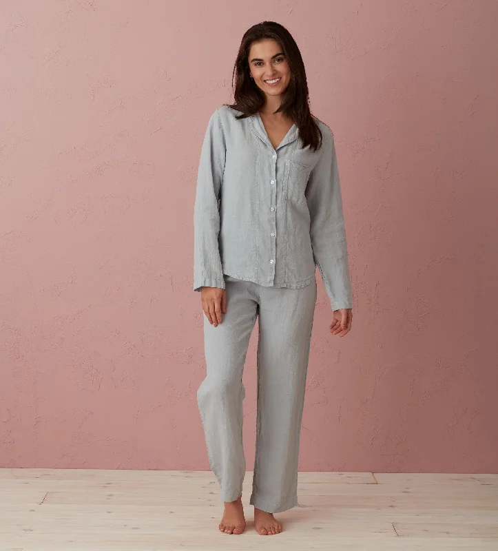 Stone Grey Polly 100% Linen Pyjama Top